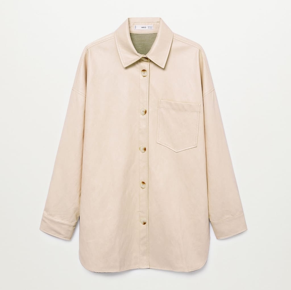 Mango Leather Effect Overshirt Cream M/L NWT